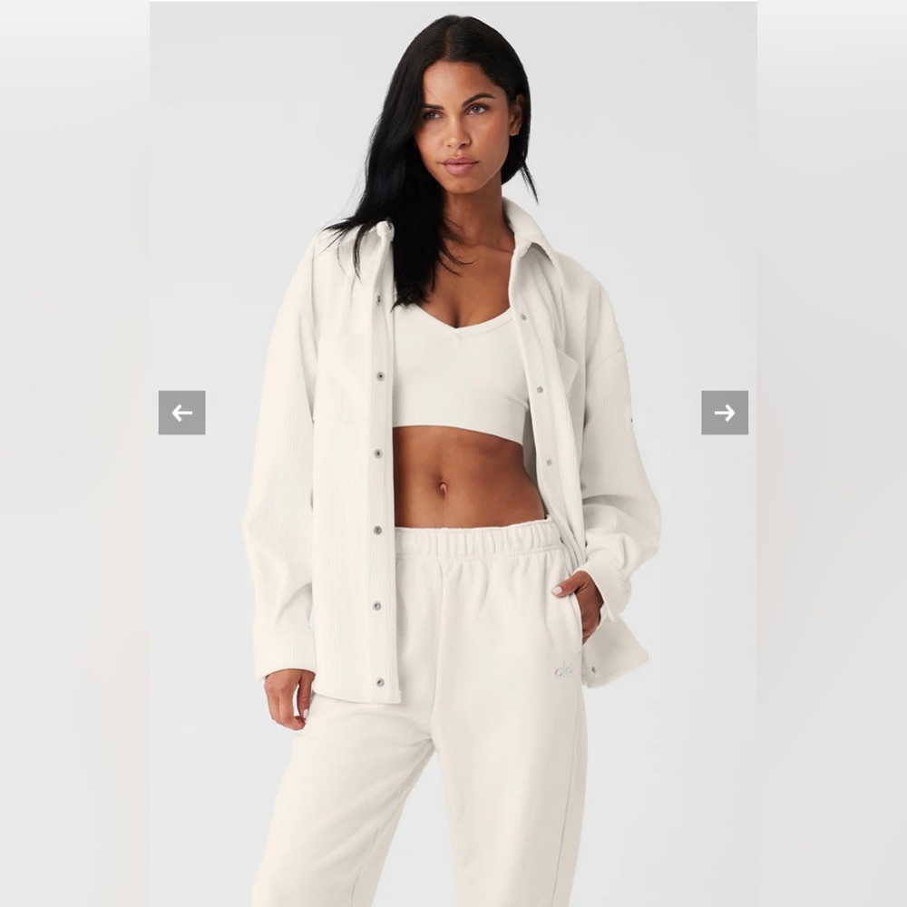 Alo Ribbed Velour Mountainside Shacket Ivory, Size M, Retail $198